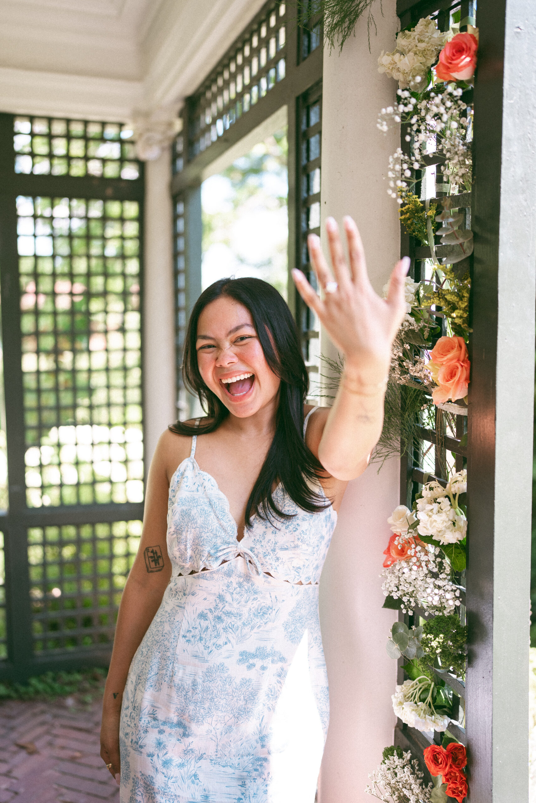 Bride-to-be showing off her engagement ring after a joyful Northern Virginia proposal.